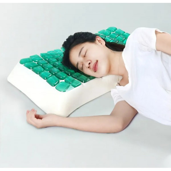 Green Or Blue cooling gel ergonomic high quality hotel neck bread shape shredded cervical cool gel memory foam pillow